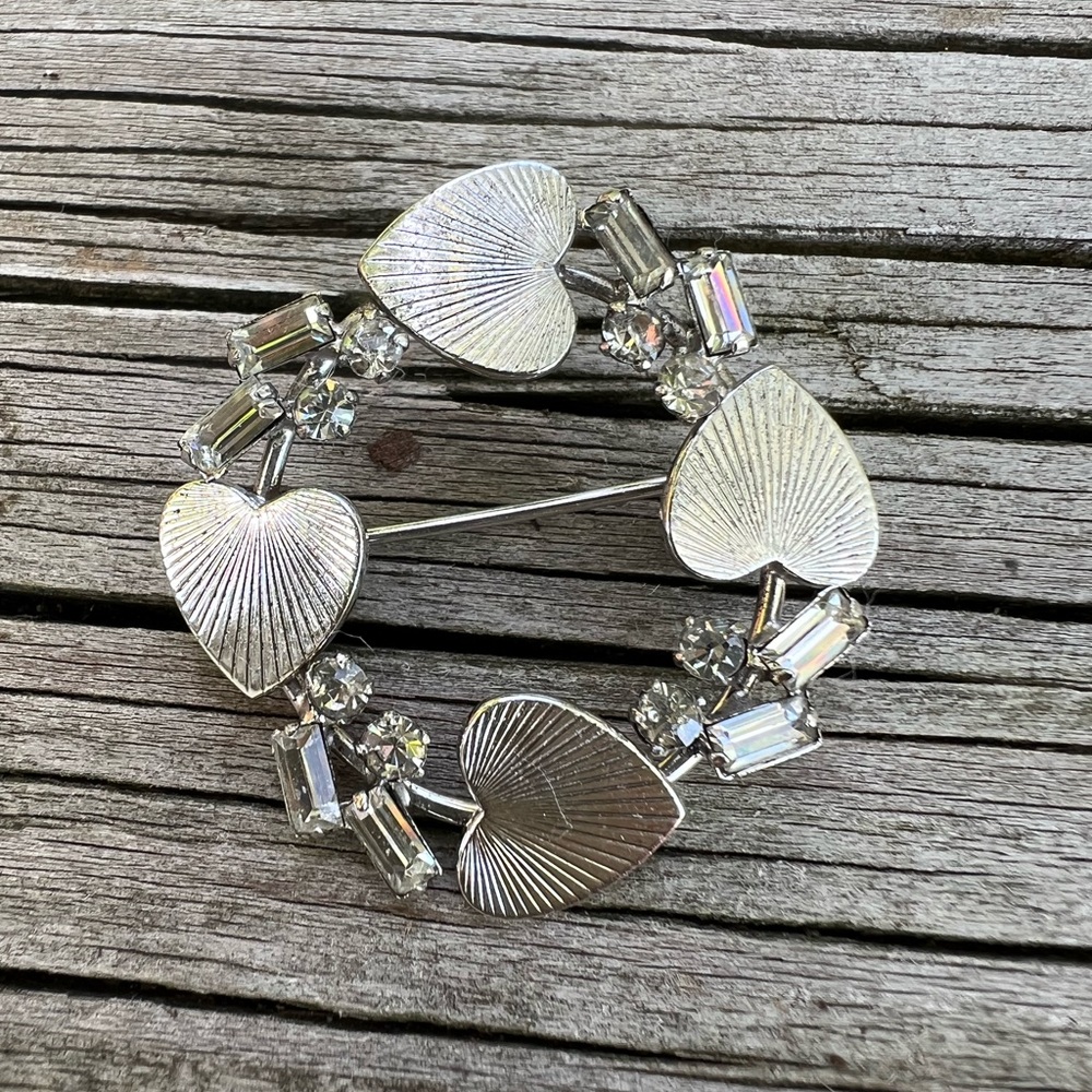 Vintage Carl Art Heart and Rhinestone Sterling Pin /Pendant